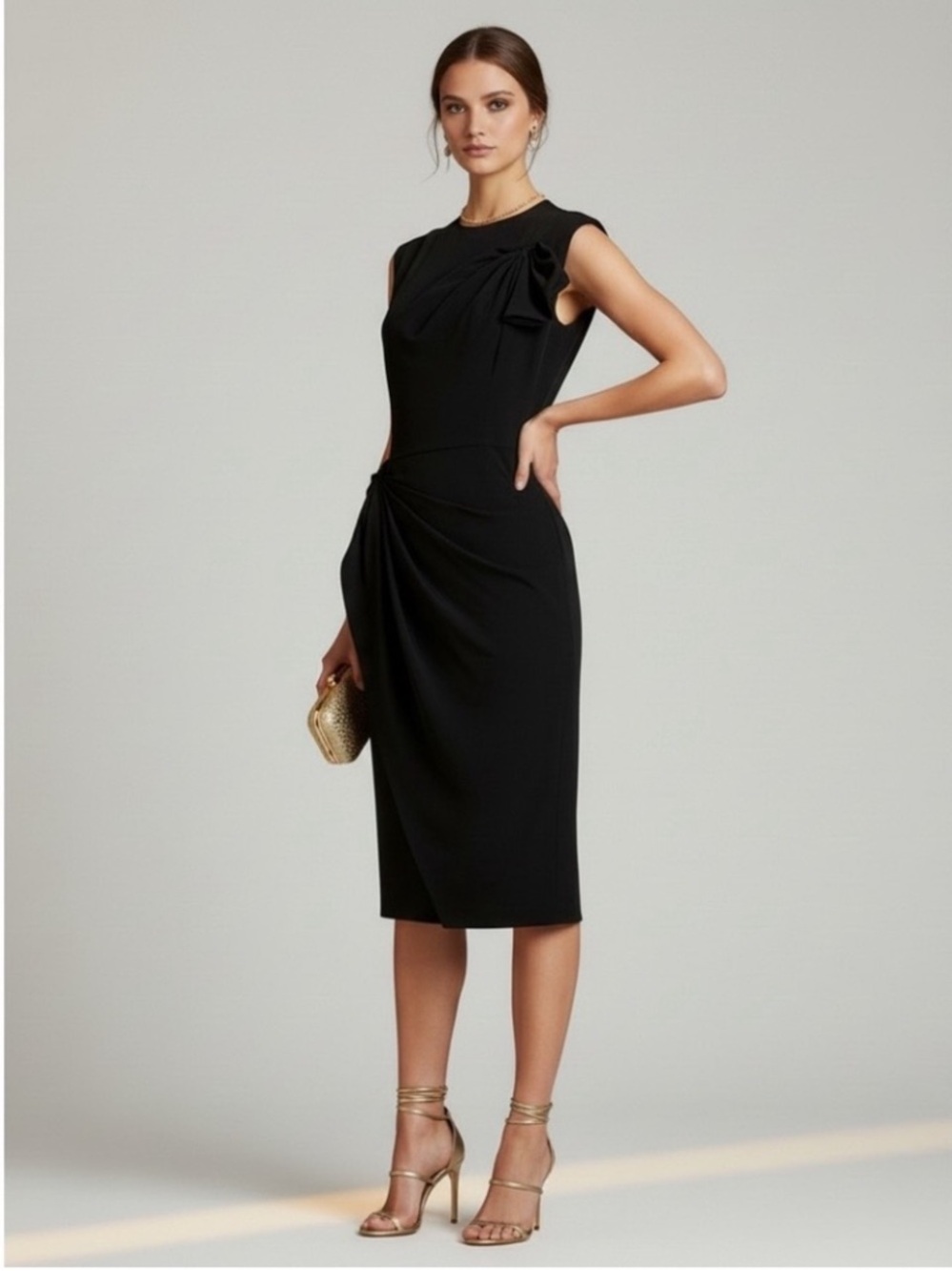 DVF Diane von Furstenberg Agata Black Ruched Bow Cocktail Sheath Dress 0 XS